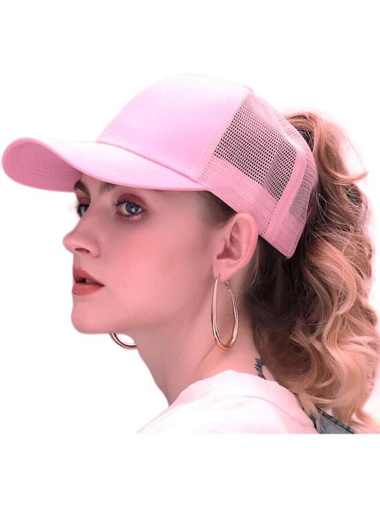 〽️Women Pink Mash High Ponytail Baseball Cap Trucker Bad Hair Day Adjustable